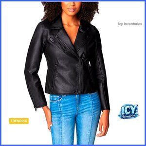 Vegan Leather Motorcycle Jacket Semi Fitted Biker Style